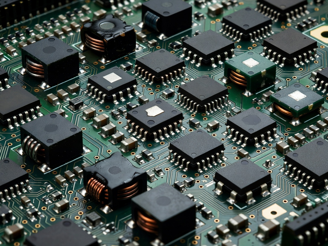 Large surface mount inductors and power MOSFETs integrated on a dense circuit board